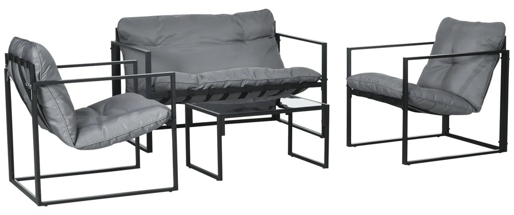 Outsunny Conjunto de Mobiliário de Jardim 4 peças 4 Pessoas com Sofá de 2 Lugares 2 Poltronas e 1 Mesa de Centro 114x70x67 cm Cinza | Aosom Portugal