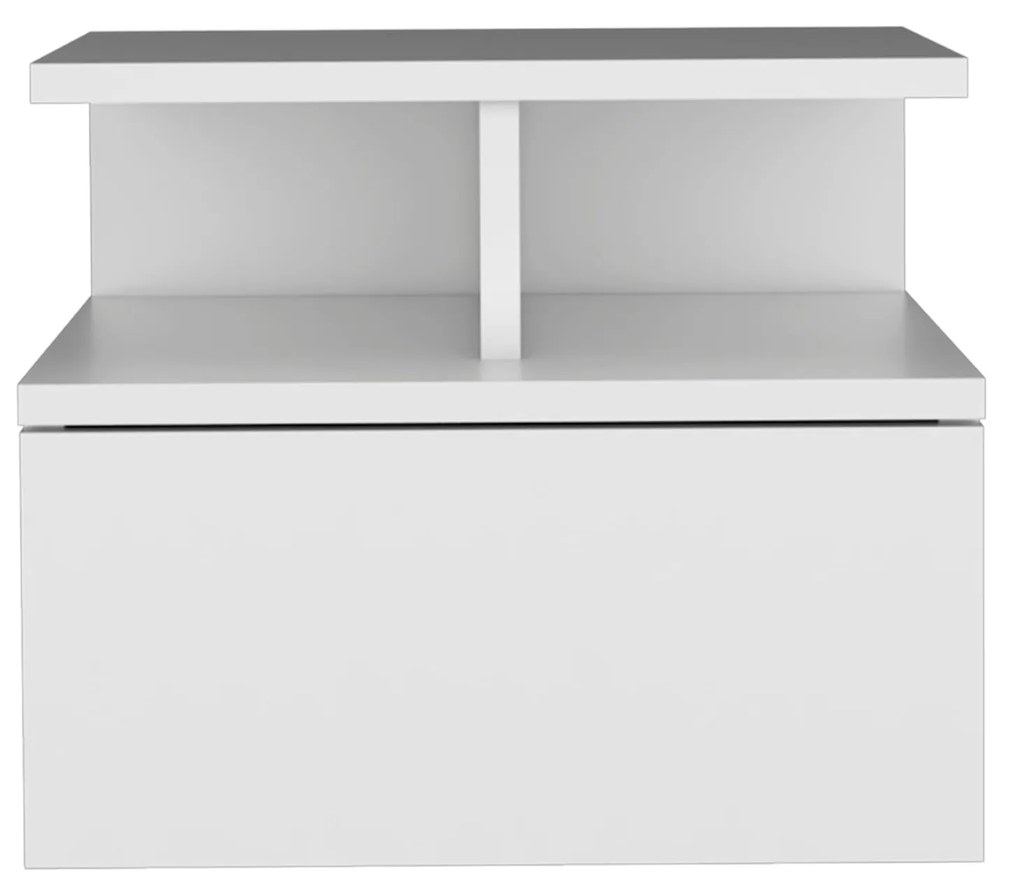 Mesa de cabeceira baixa Adele com 2 prateleiras flutuantes e 1 gaveta, 29,5 x  35,6 x 33,6 cm branco