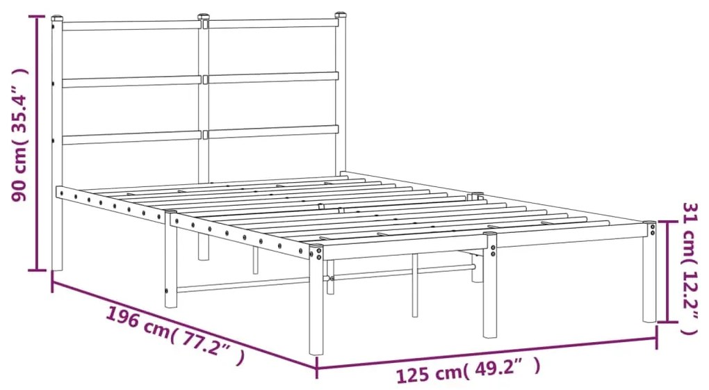 Estrutura de cama com cabeceira 120x190 cm metal preto