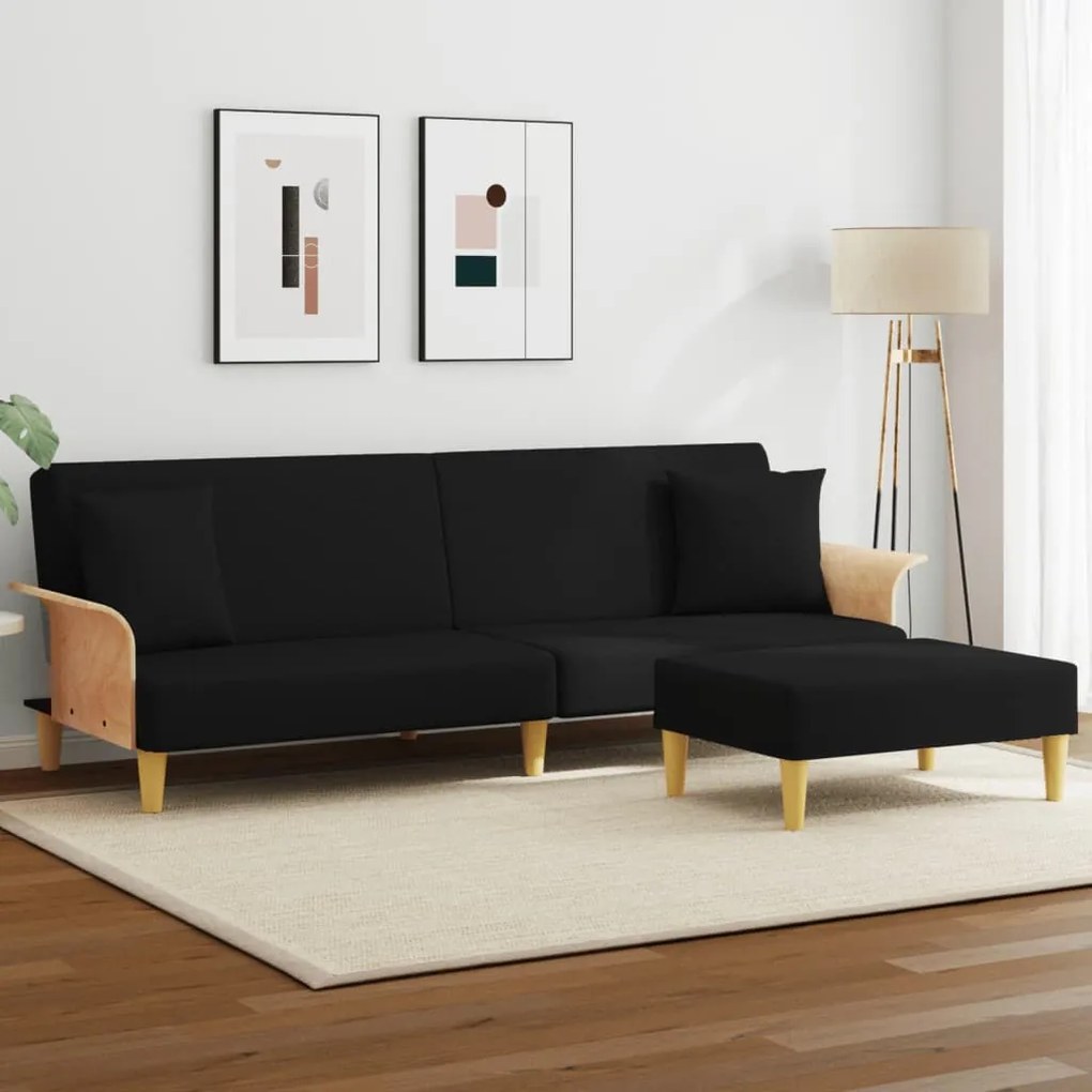 vidaXL Sofá-cama 2 lugares c/ almofadas e apoio de pés veludo preto