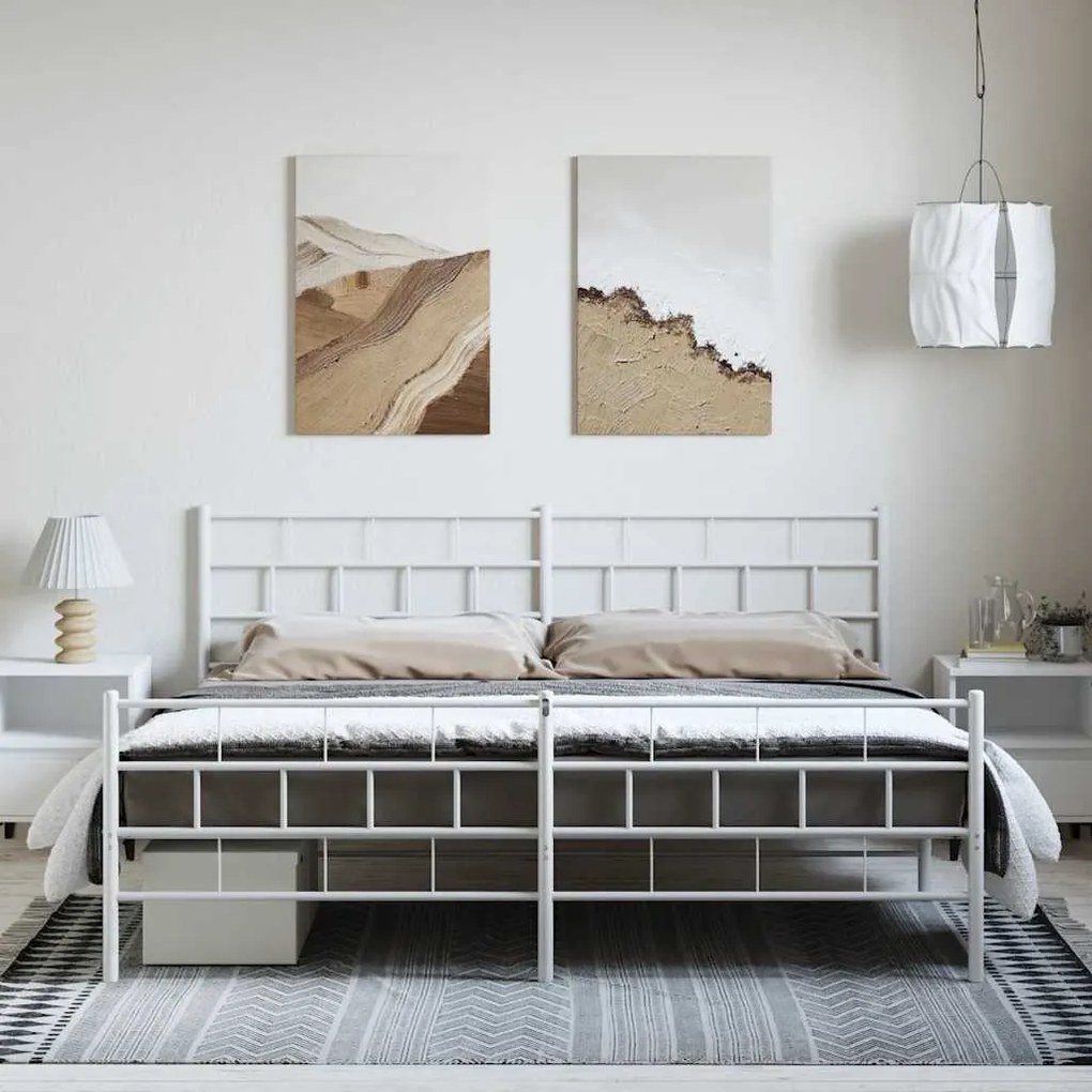 Estrutura de cama com cabeceira e pés 193x203 cm metal branco