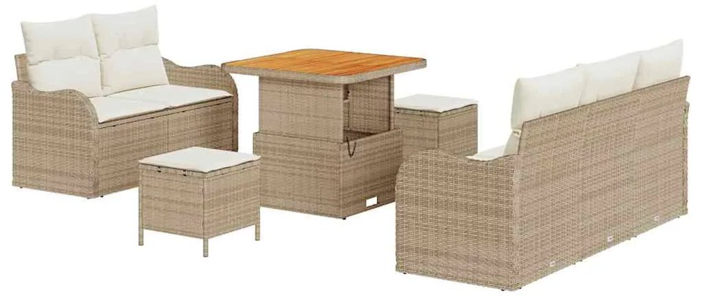 Conjunto de Sofá de Jardim em 8 Peças com Almofadas Bege Rattan PE Acá
