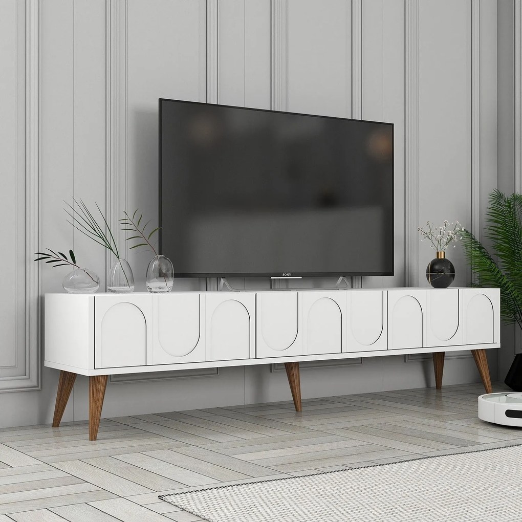 Móvel TV Lyon – Branco Nogueira – 180x44x35 cm
