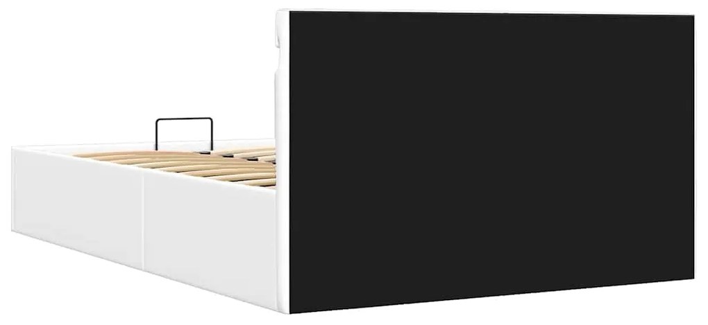 Cama hidráulica LED c/ arrumação 140x200cm couro artifi. branco