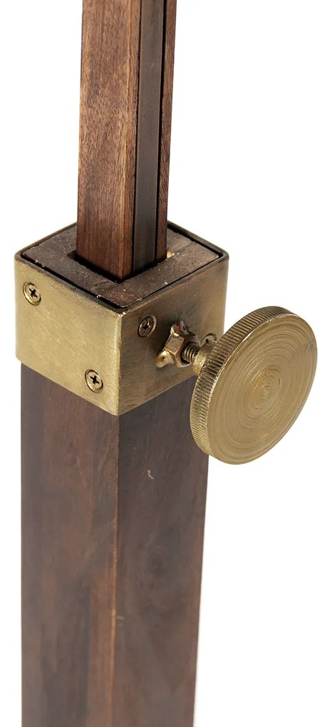 Candeeiro de pé industrial bronze com madeira ajustável - Haicha