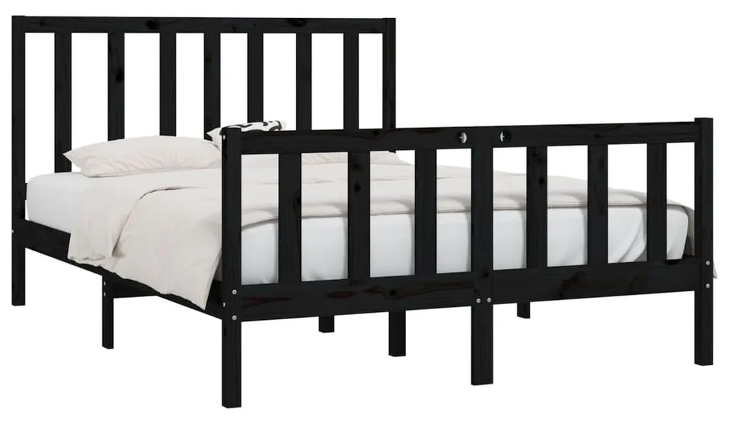 Estrutura de cama 140x190 cm madeira maciça preto