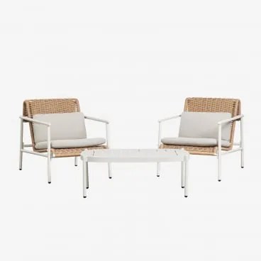 Conjunto De Jardim Com 2 Poltronas E Mesa De Centro Em Alumínio E Rattan Sintético Duroli Branco Glacial - Sklum