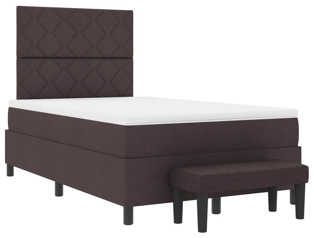 Cama Box com Colchão e Banco Castanho Escuro 120x200 cm Tecido
