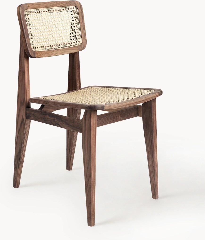 Cadeira de jantar em madeira de nogueira com vime vienense C-Chair
