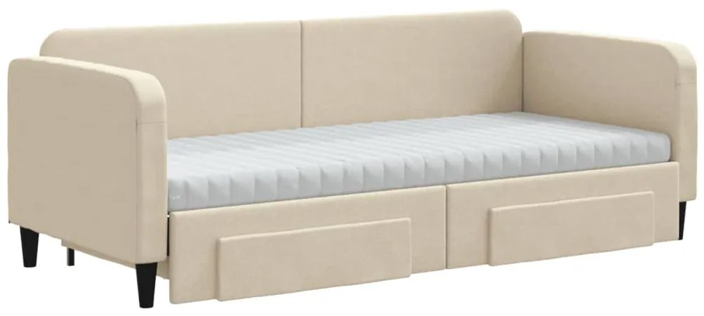 Sofá-cama com gavetão e gavetas 80x200 cm tecido cor creme
