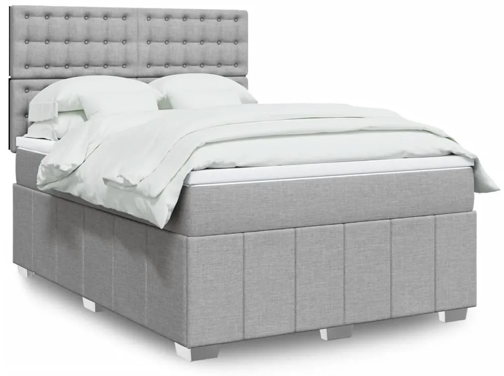 vidaXL Cama com molas/colchão 140x200 cm tecido cinzento-claro
