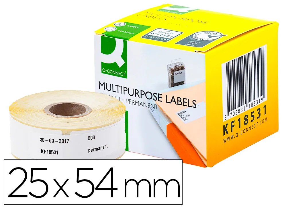 Etiqueta Adesiva Removível Q-Connect Kf18531 Compativel Dymo 11352 Formato 54x25 mm Caixa com 500 Folhas Din A4