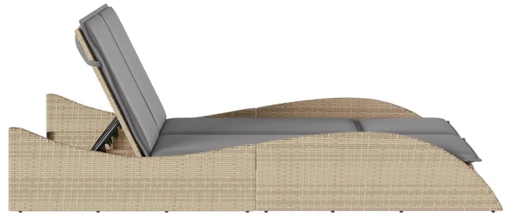 Espreguiçadeira com almofadões 114x205x73 cm vime PE bege