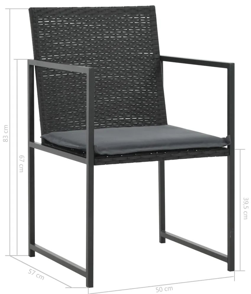 7 pcs conjunto jantar exterior com almofadões vime PE preto