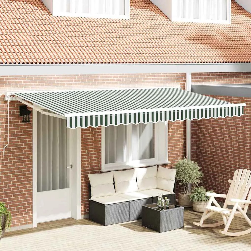 vidaXL Toldo Retrátil Verde e Branco 400x200 cm Textileno e Metal