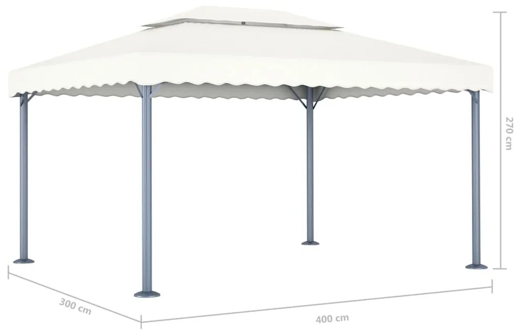 Gazebo com cordões de luzes LED 400x300 cm alumínio cor creme