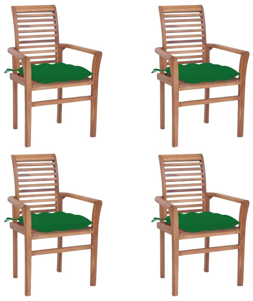 Cadeiras de jantar 4 pcs c/ almofadões verdes teca maciça