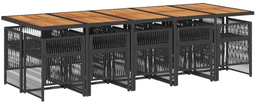 11 pcs conjunto de jantar p/ jardim c/ almofadões vime PE preto