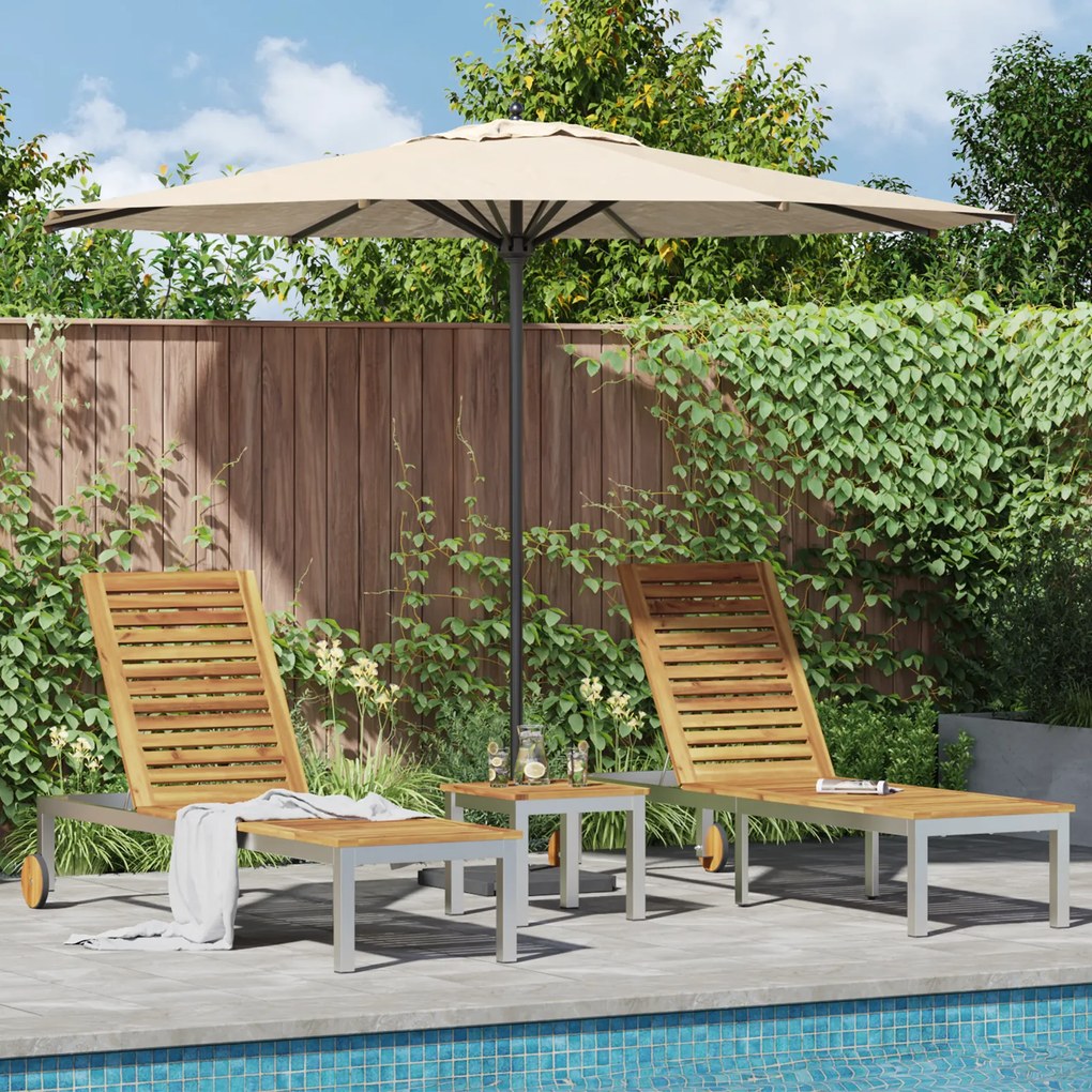 Conjunto de 2 pcs de Cadeiras de Sol vidaXL com Mesa de Madeira de Acácia Sólida