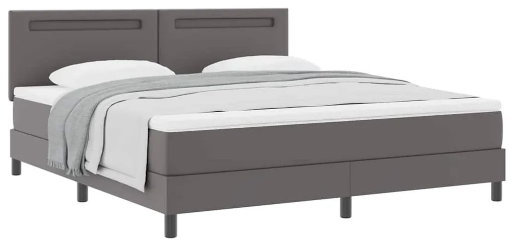 Cama Box com Colchão Cinza, Super King, Couro Sintético