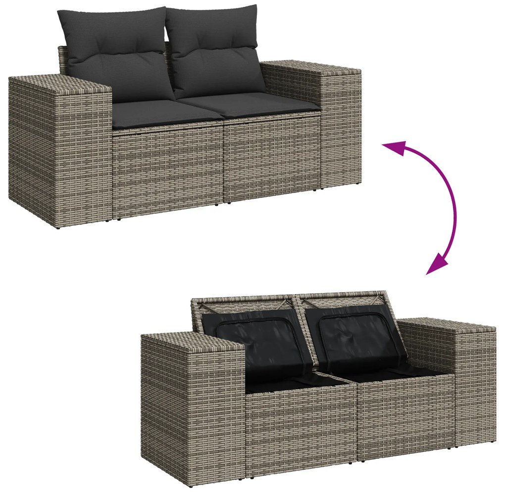 Conjunto de Sofá de Jardim vidaXL 9 Peças com Almofadas Cinza Rattan P