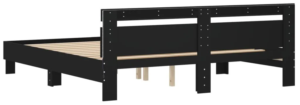 Estrutura de cama com cabeceira e luzes LED 160x200 cm preto