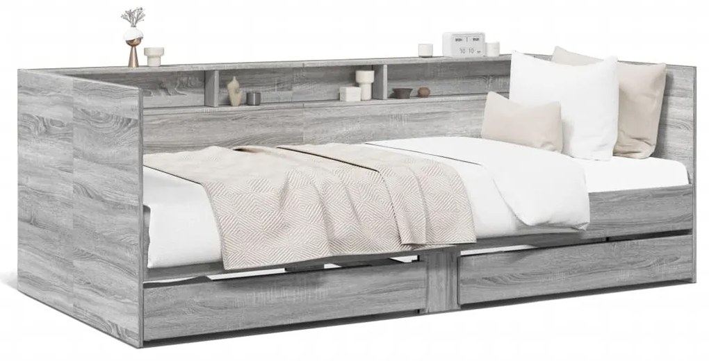 vidaXL Sofá-cama com gavetas sem colchão 75x190 cm cinzento sonoma