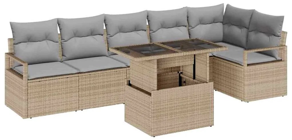 Conjunto de Sofá de Jardim vidaXL de 7 Peças com Almofadas Bege Vime P