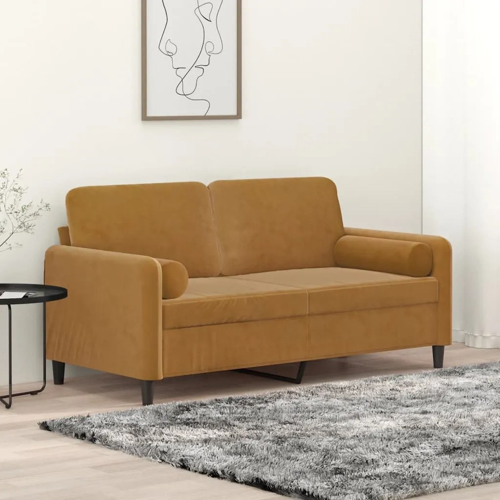 vidaXL Sofá 2 lugares c/ almofadas/almofadões 140 cm veludo castanho