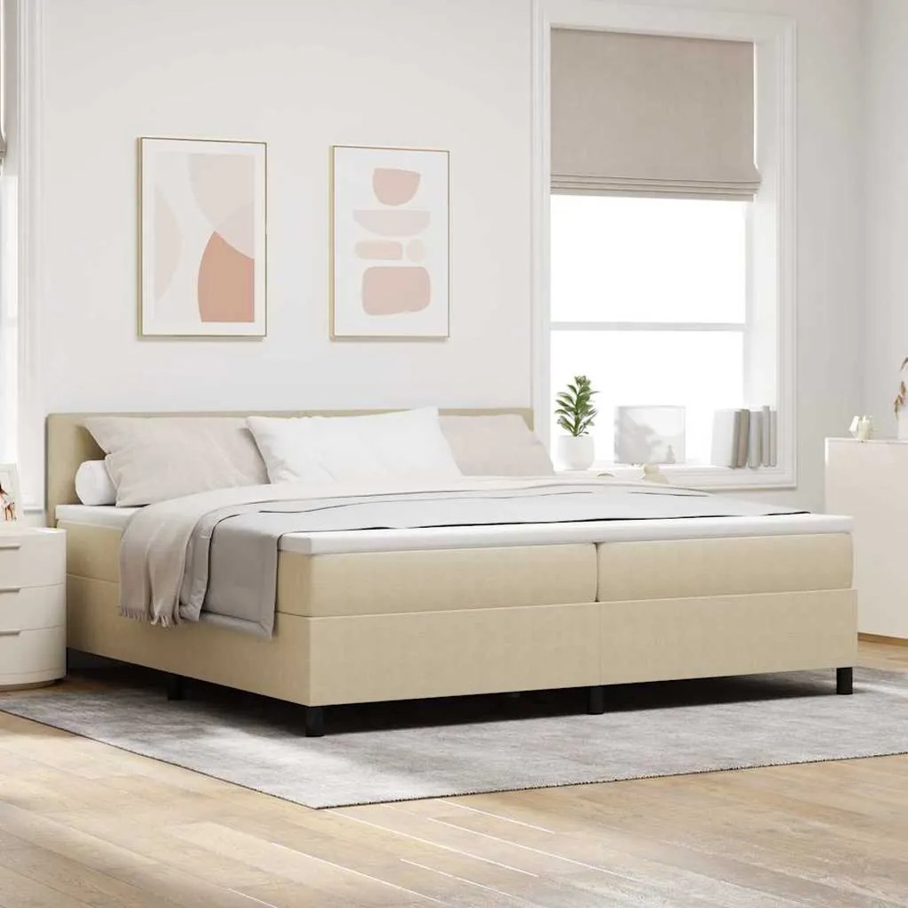 Cama Box Spring com Colchão Bege Claro 200x200 cm Tecido de Corduroy