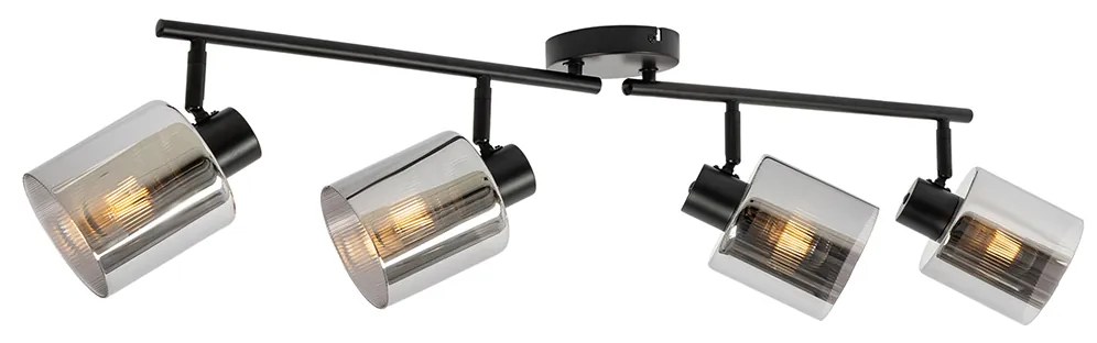 Candeeiro de teto com focos ajustáveis preto com vidro fumê 4-luzes - Laura Art Deco
