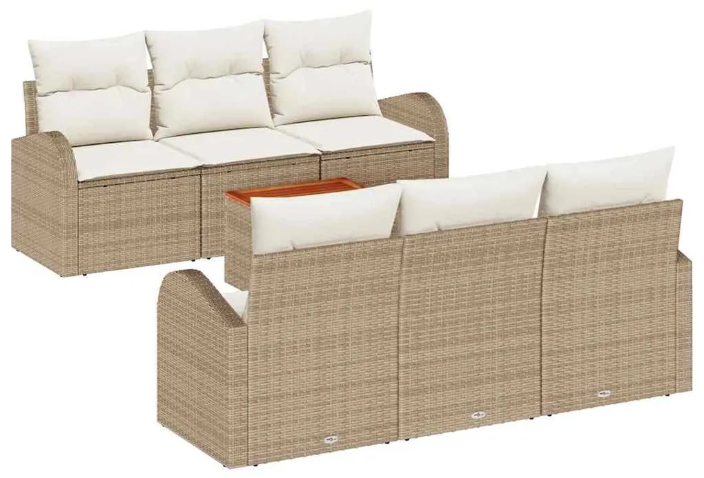 Conjunto de Sofá Jardim 7 Peças com Almofadas Bege Rattan Acácia