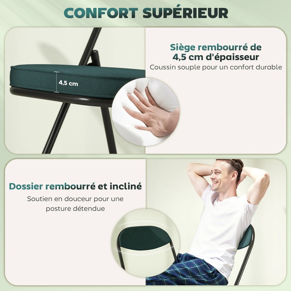 Conjunto de 4 cadeiras dobráveis (MESA NÃO INCLUIDA), cadeiras de jantar portáteis com assentos e encostos estofados em veludo canelado azul
