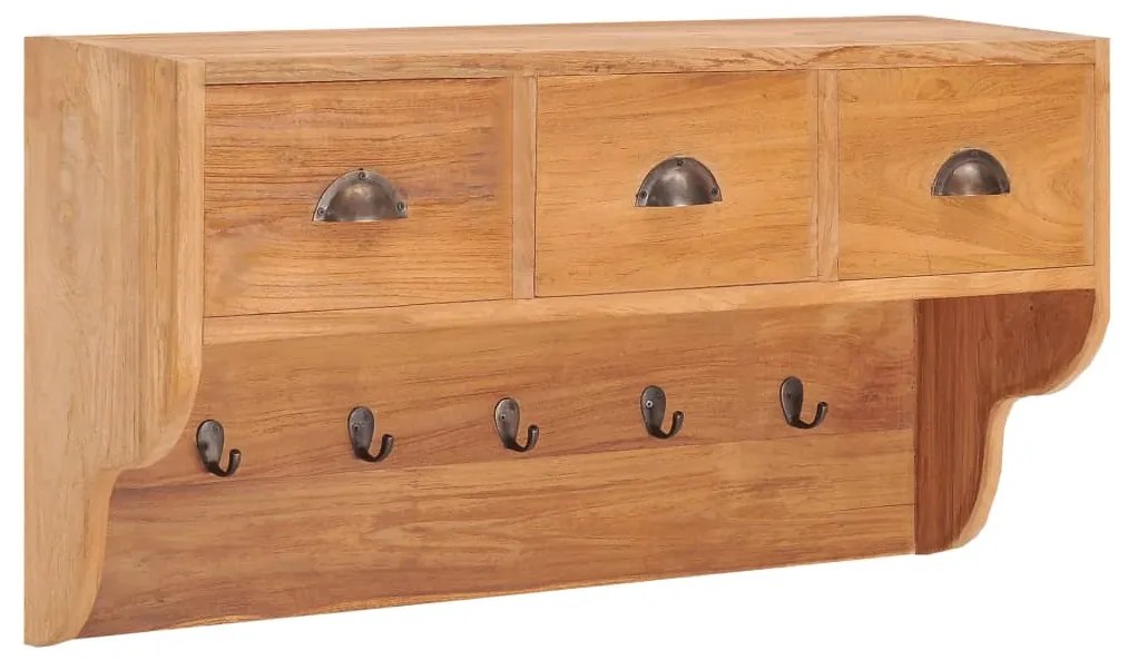 vidaXL Bengaleiro de parede 80x25x45 cm madeira de teca maciça