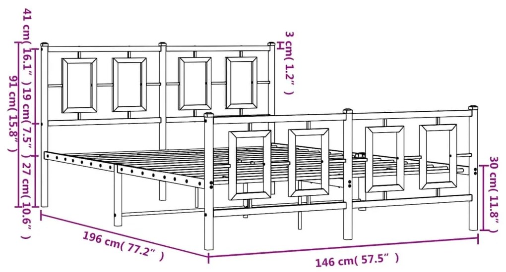 Estrutura de cama com cabeceira e pés 140x190 cm metal preto