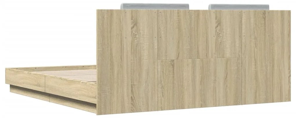 Estrutura cama c/ cabeceira/luzes LED 160x200cm carvalho sonoma