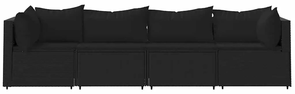 4 pcs conjunto lounge de jardim c/ almofadões vime PE preto