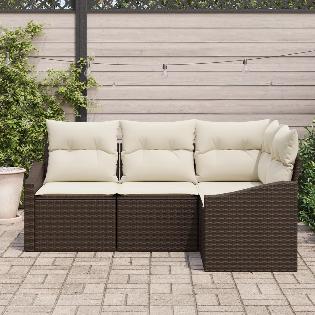 Conjunto de Jantar de Jardim com 4 Peças e Almofadas em Rattan Sintéti
