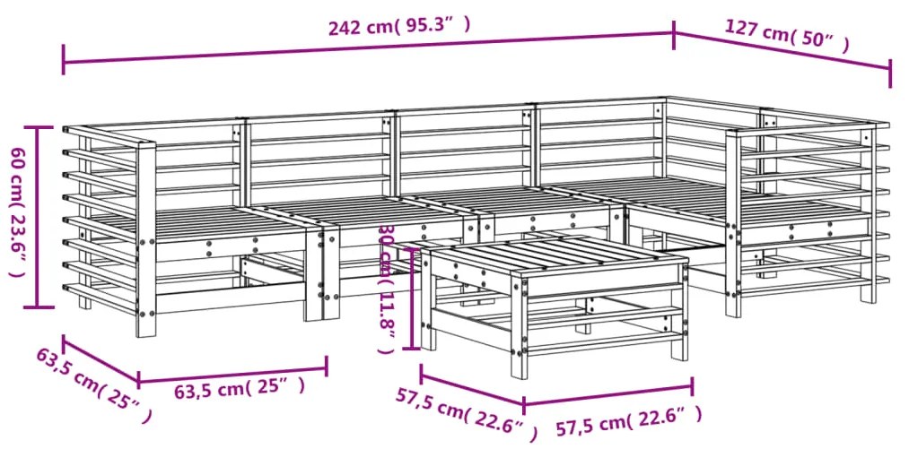 6 pcs conjunto lounge de jardim pinho maciço