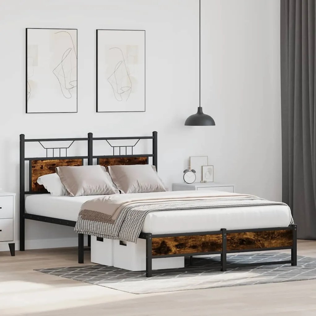 Estrutura de cama s/ colchão derivados madeira carvalho fumado
