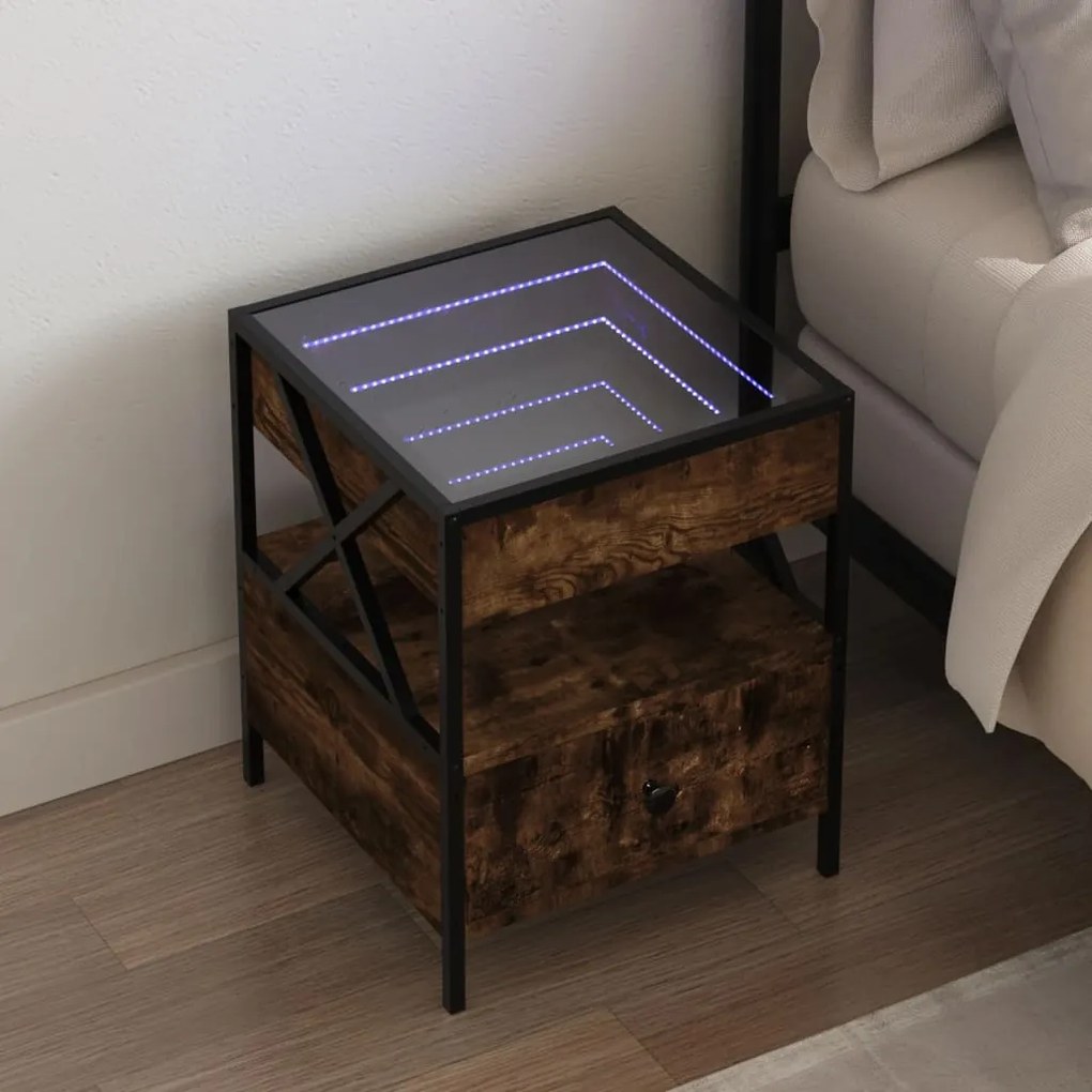vidaXL Mesa de cabeceira c/ LED Infinity 40x40x51 cm carvalho fumado