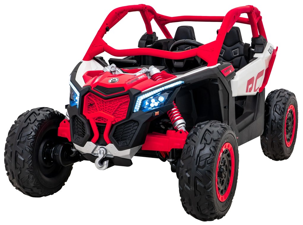 Carro elétrico para Crianças 24V 4x200W 2 Lugares, Buggy Can-Am Maverick Turbo RR Rodas de EVA, Assento de couro Vermelho