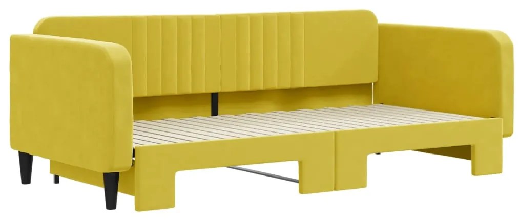 Sofá-cama com gavetão 100x200 cm veludo amarelo