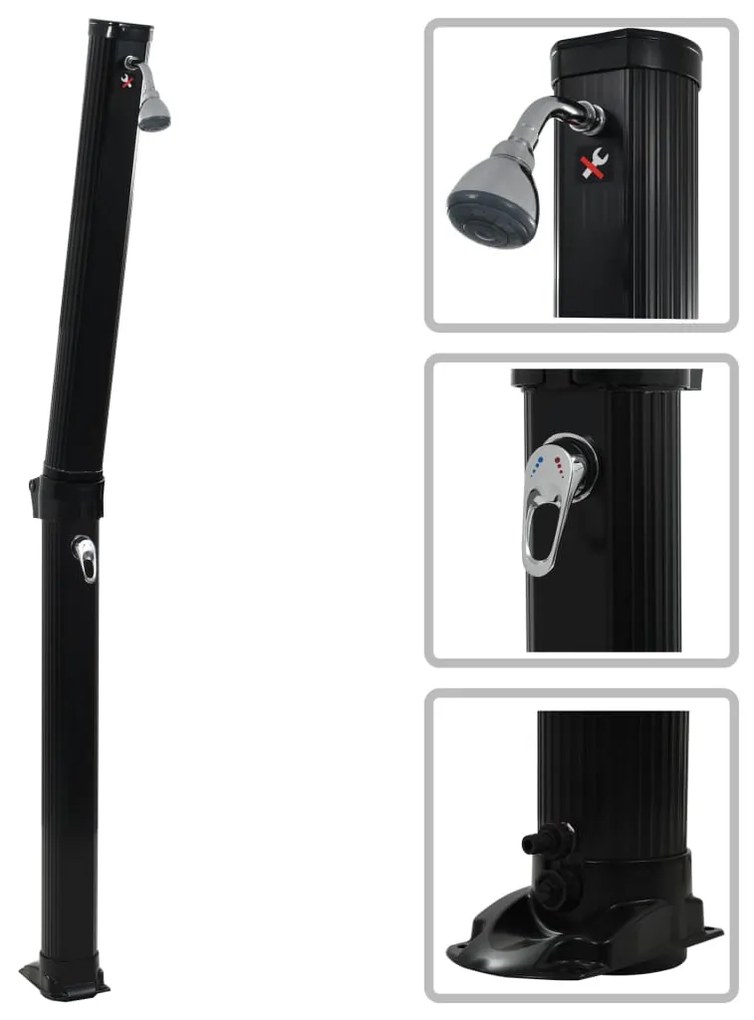 vidaXL Chuveiro solar dobrável 214 cm 23 L preto