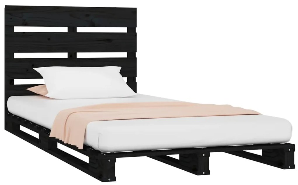 Estrutura cama pequena de solteiro 75x190 cm pinho maciço preto