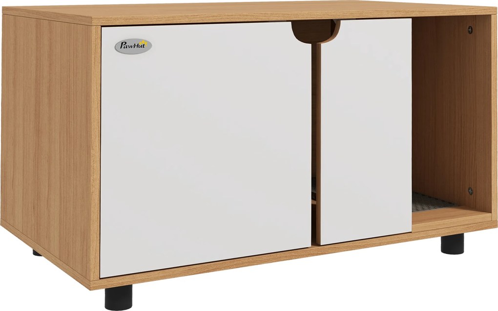 Móvel para areia de casa de banho para gatos com pés, 2 em 1 (CAIXA AREIA NÃO INCLUIDA), portas em estilo escandinavo, 80 x 48 x 48 cm, natural e bran