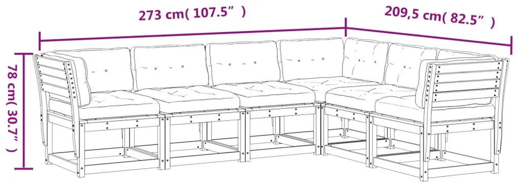 6 pcs conjunto de sofás de jardim c/ almofadões pinho maciço