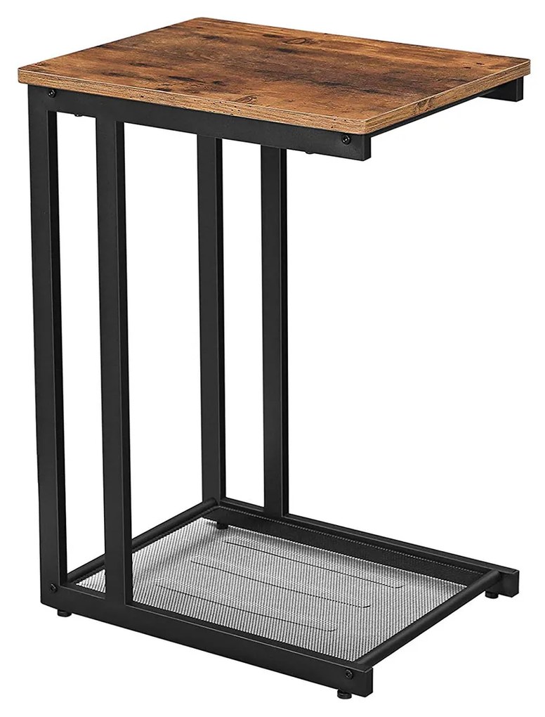 Mesa de apoio com prateleira de malha em estilo industrial rústico | VASAGLE | 48 x 35 x 65 cm | marrom|preto | LNT51X.