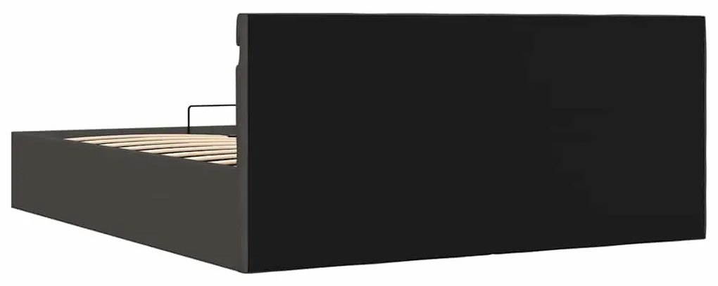 Cama hidráulica c/ arrumação LED 160x200cm tecido cinza-escuro