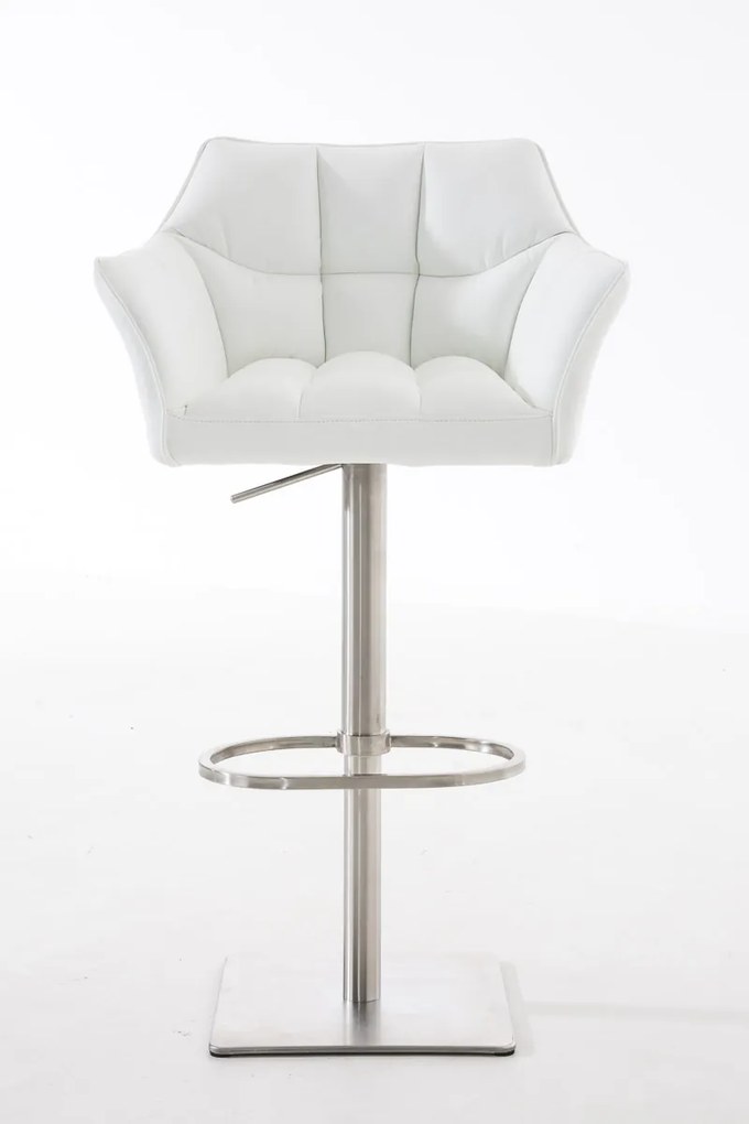 Banco de bar Damaso em couro sintético e estrutura prateada 64 x 88-113 x 45 cm Branco